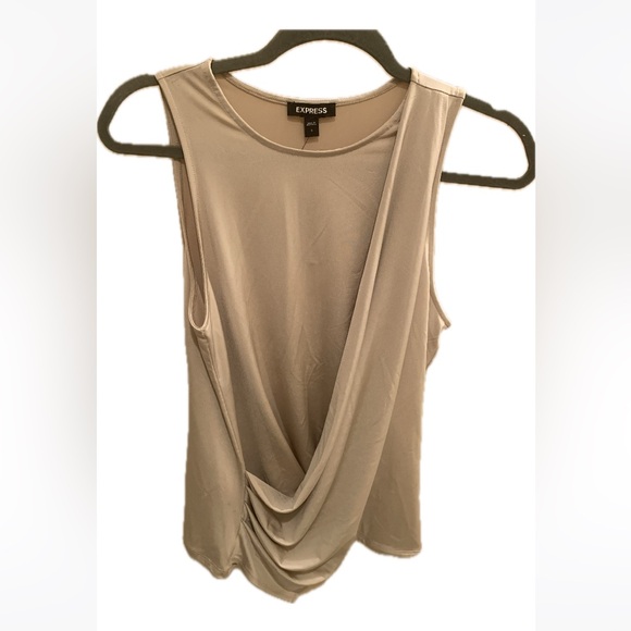 NWT Express Sleeveless Draped Front Side Ruched Top, Taupe Beige Tan Size S - Picture 1 of 7